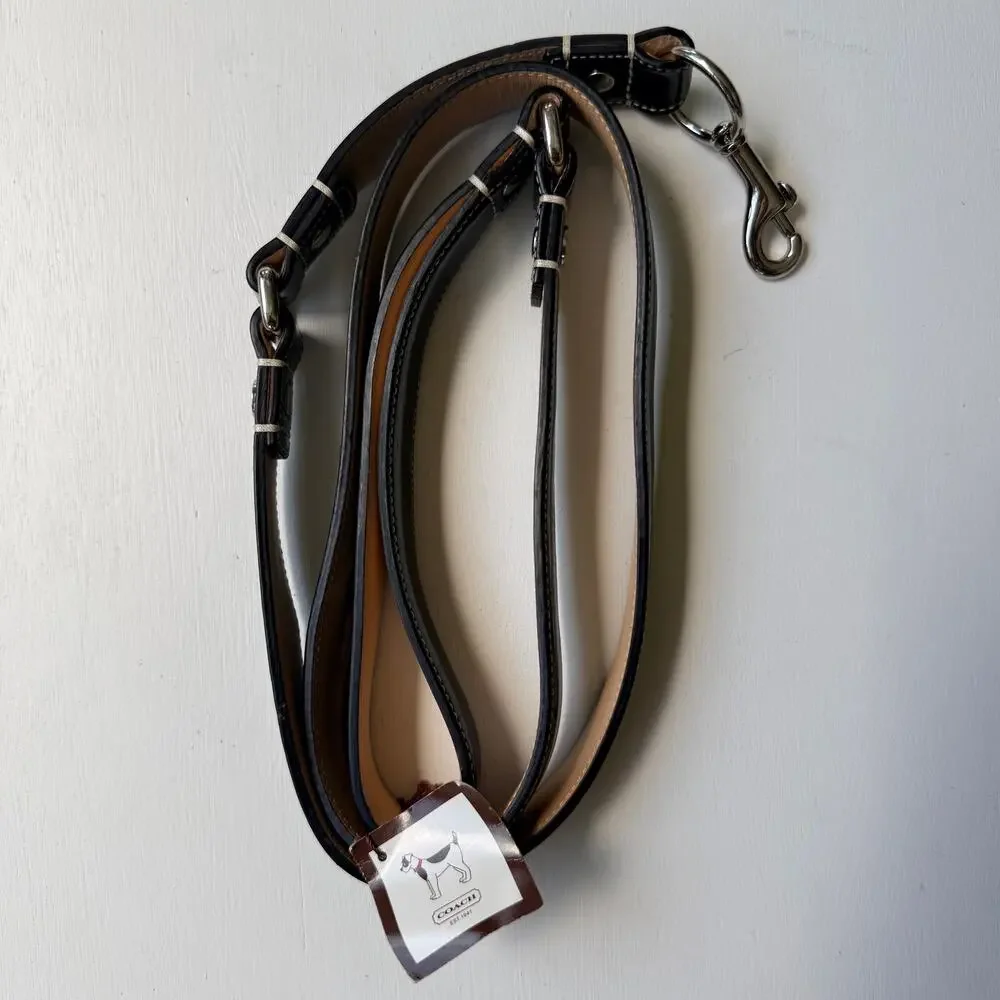 Coach Large Black Patent Leather Dog Leash Vintage Hearts & Bones 60065